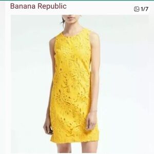 Banana Republic Yellow Leaf Cutout shift dress, Size 6